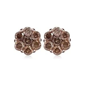 14k Brown Diamonds Earrings Floral Motif
